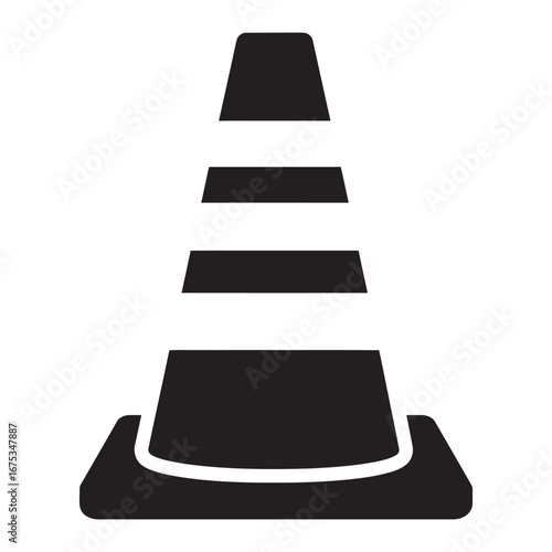 black and white silhouette of a traffic cone vector on a white background