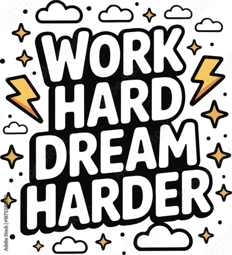 Work hard dream harder motivational typography t shirt design isolated on transparent background