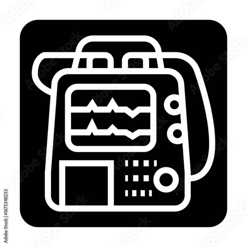 defibrillator black line icon for digital and print projects.