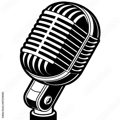 Vintage Retro Studio Microphone Black and White Vector Art