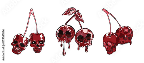 Cherry Skulls Set – Coquette Halloween Illustration