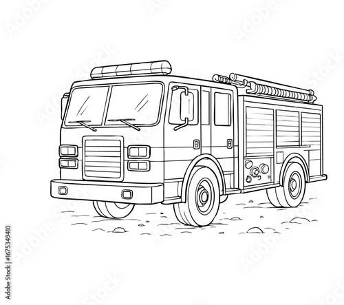 Fire Truck Vector Illustration for Coloring Book