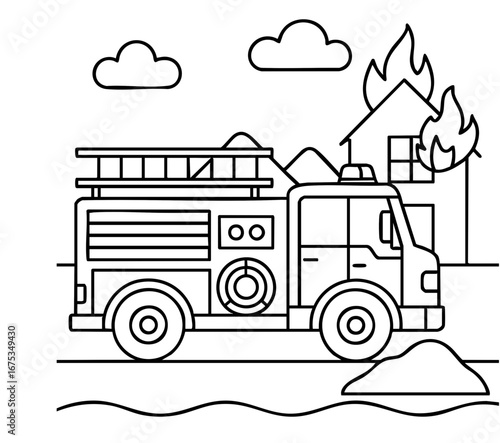Fire Truck Toy Vector Illustration Coloring Book