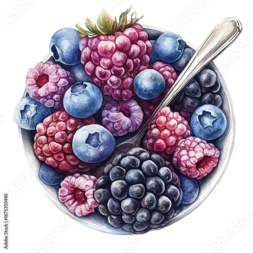 Frozen Berries, watercolor drawing vector, isolated on a white background.