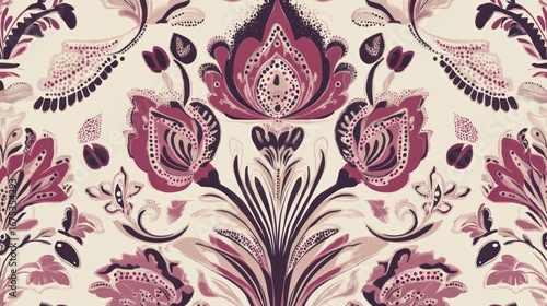 Elegant floral damask pattern in burgundy and ivory for textile design