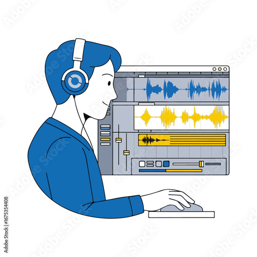 Audio engineer working on a digital audio workstation software