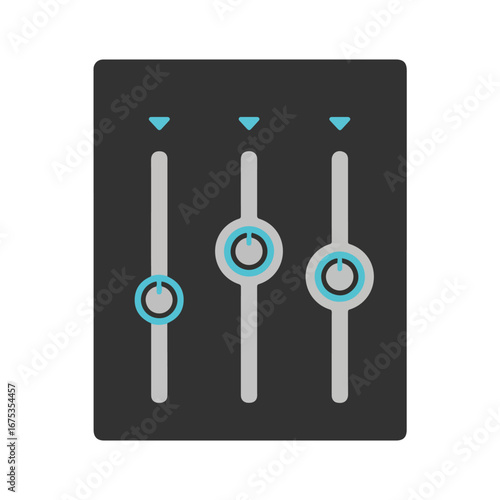 Audio mixer interface with sliders and power button controls