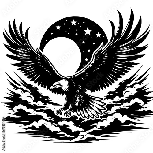 Black and White Vector Silhouette of an Eagle in Flight