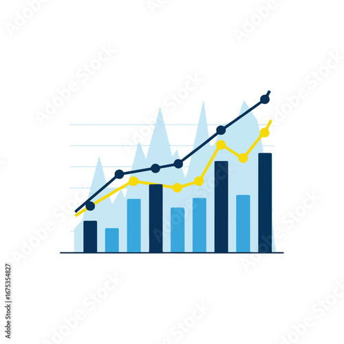 Financial growth chart with upward trending lines and bar graphs
