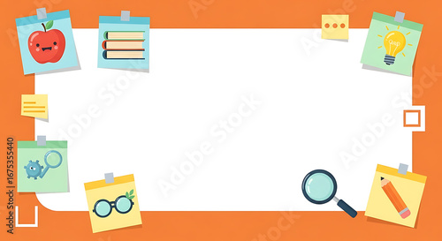 Delightful school themed sticky notes frame with cartoon educational elements