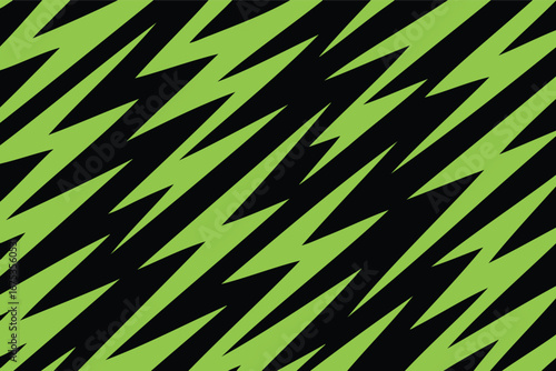 Vibrant Green Lightning Bolt Seamless Pattern,Modern Abstract Thunder Design Backdrop,Bold Zigzag Vector Graphic,Abstract Electric Energy Background in Lime Green and Black
