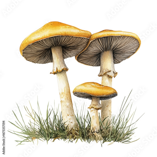 Forest Mushrooms, watercolor vector, isolated on a white background.