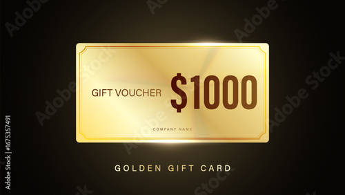 Golden Gift Voucher for $1000 Luxury Premium Gift Voucher Design. Golden gift card design.