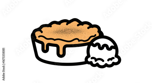 Delicious apple cobbler with vanilla ice cream icon, a delightful dessert illustration suitable