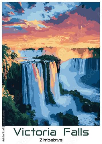 Dramatic Victoria Falls sunset in Zimbabwe