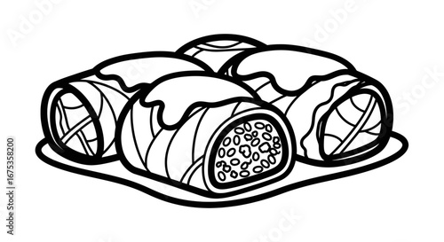 Hand-drawn illustration of traditional Middle Eastern sweets served on a plate, ready for coloring