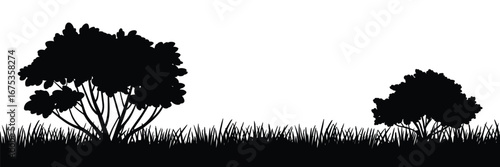 Vector Meadow Silhouette – Grass and Nature Elements Isolated on White Background – Minimal Landscape Illustration for Outdoor, Environment, and Eco Design Projects