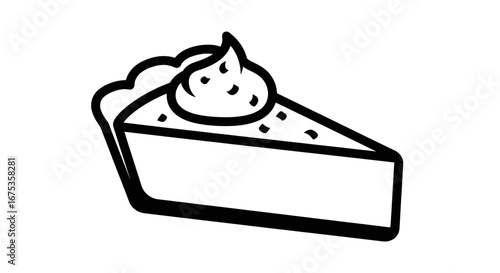Minimalist pie slice illustration with cream topping on a white background