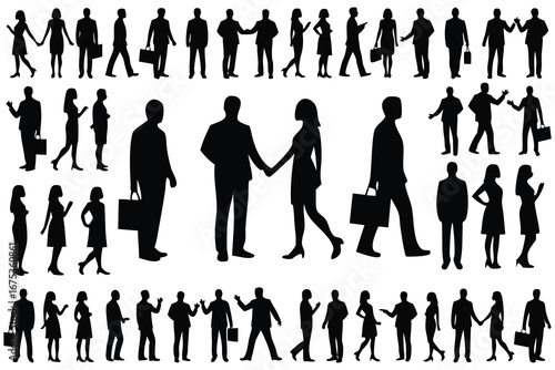 Collection of black human silhouettes in various poses
