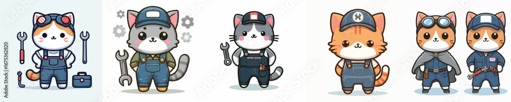 Fototapeta premium cute cat vector in mechanic costume