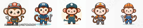 cute monkey vector in mechanic costume