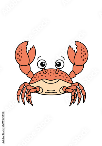 Cartoon crab illustration adorable crustacean ocean dweller featuring claws and legs friendly marine creature for kids educational content