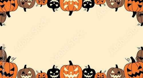 Festive frame illustration adorned with various carved pumpkins for seasonal