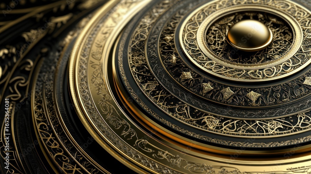 Obraz premium Intricate golden patterns on a dark background exuding timeless elegance
