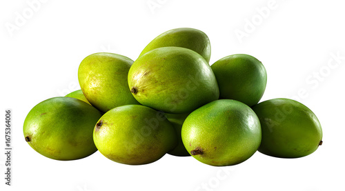 Wallpaper Mural A pile of unripe green mangoes stacked against a white background in a studio setting showing texture Torontodigital.ca