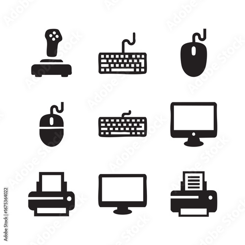 Essential digital technology devices and computer hardware peripherals for modern office and gaming setups