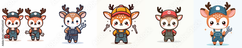 Obraz premium cute deer vector in mechanic costume