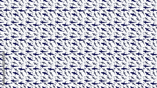 Shark pattern background with blue and gray sharks, ocean animal themed design, sea life art