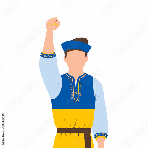 Ukrainian Patriot Raising Fist in National Attire, Symbolizing Freedom and Resistance
