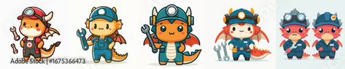 cute dragon vector in mechanical costume