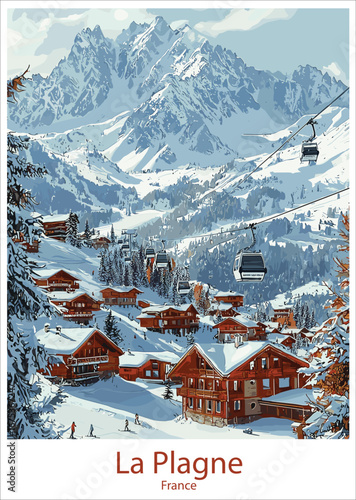 Picturesque ski village in La Plagne, France