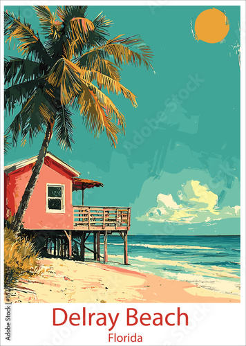 Vibrant delray beach illustration with lifeguard house