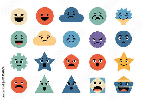 A colorful collection of diverse emoji faces expressing a wide range of emotions and feelings