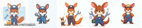 cute kangaroo vector in mechanic costume