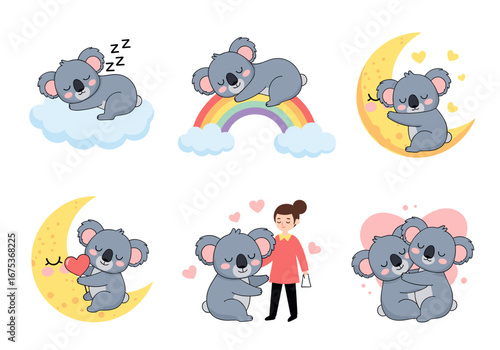 Adorable koalas expressing love friendship and dreams adorable cartoon illustrations