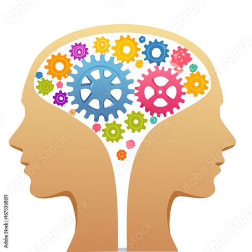 Human Brain with Gears Inside, Concept of Thought, Innovation, and Creativity Illustration