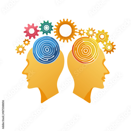 Human Brain with Gears Inside, Concept of Thought, Innovation, and Creativity Illustration