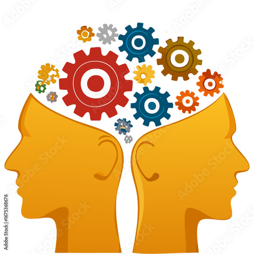 Human Brain with Gears Inside, Concept of Thought, Innovation, and Creativity Illustration