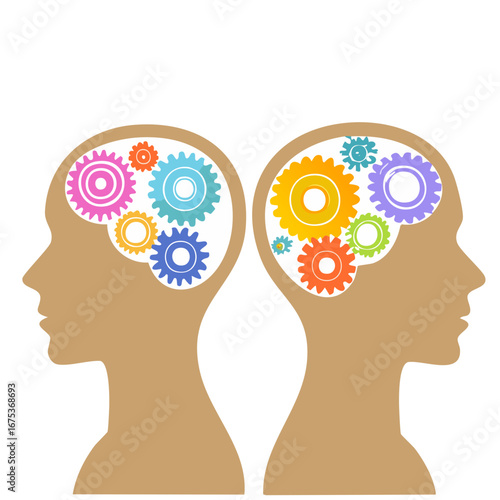 Human Brain with Gears Inside, Concept of Thought, Innovation, and Creativity Illustration