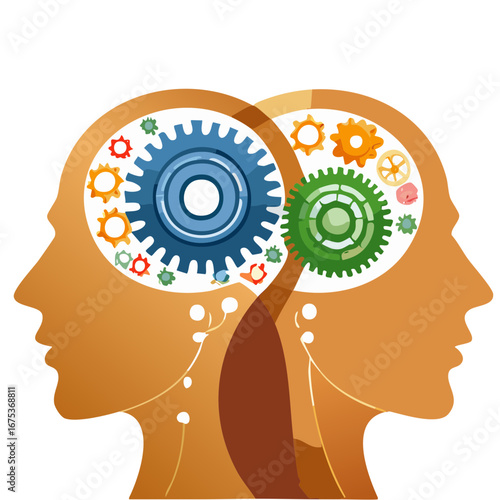 Human Brain with Gears Inside, Concept of Thought, Innovation, and Creativity Illustration
