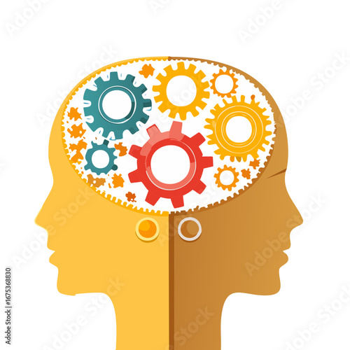 Human Brain with Gears Inside, Concept of Thought, Innovation, and Creativity Illustration