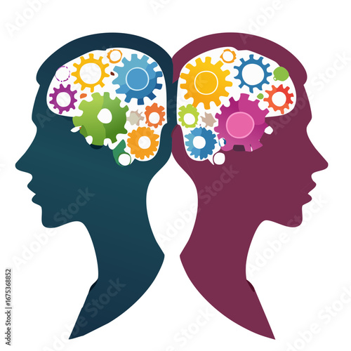 Human Brain with Gears Inside, Concept of Thought, Innovation, and Creativity Illustration