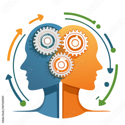 Human Brain with Gears Inside, Concept of Thought, Innovation, and Creativity Illustration