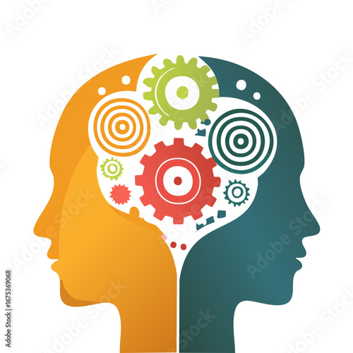 Human Brain with Gears Inside, Concept of Thought, Innovation, and Creativity Illustration