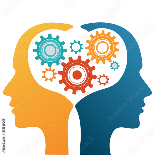 Human Brain with Gears Inside, Concept of Thought, Innovation, and Creativity Illustration