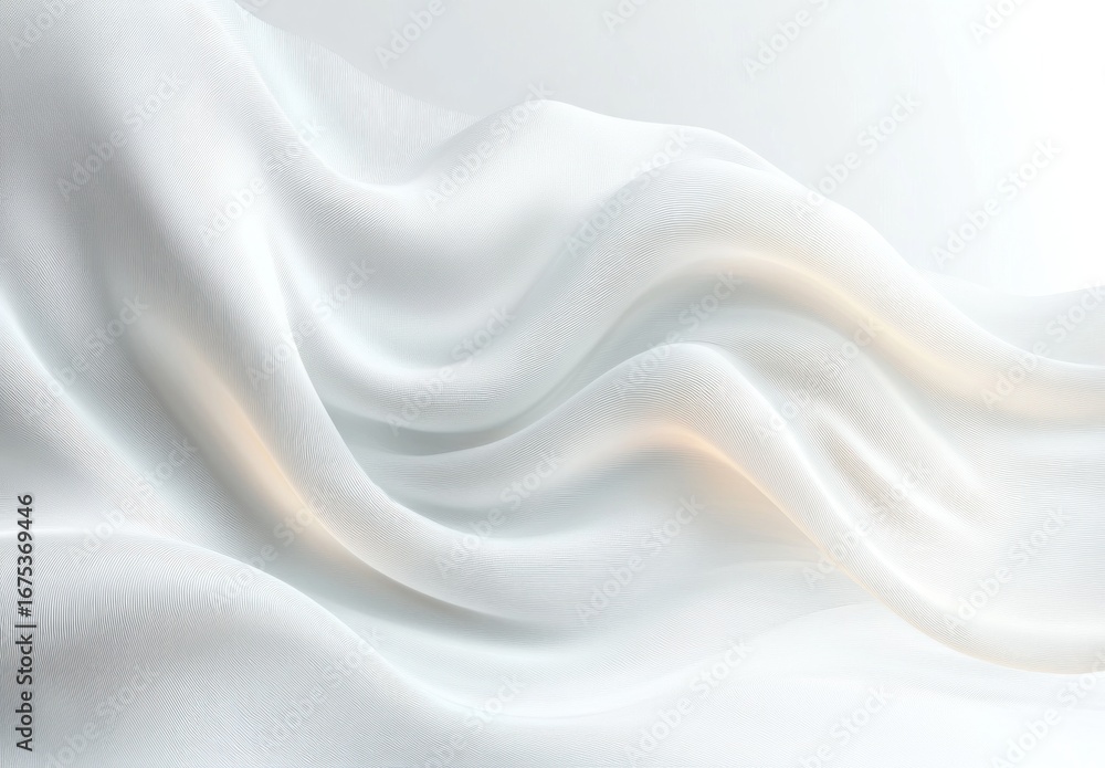 Fototapeta premium Soft flowing white fabric with smooth delicate waves and gentle highlights creating a serene and calm atmosphere